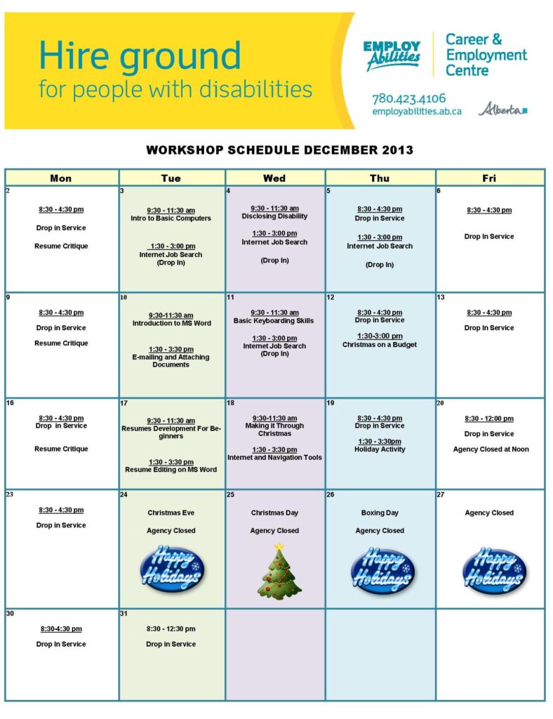 Workshop Schedule December