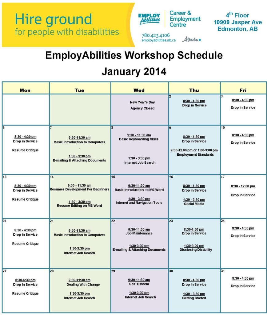 Workshop Schedule Jan 2014